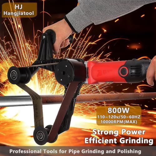 Pipe Tube Polisher Sander,800W Pipe Belt Sander with 6 Variable Speeds,Belt Grinder with 30Pcs Sanding Belts,Professional Polishing Tool for Rust Removal.