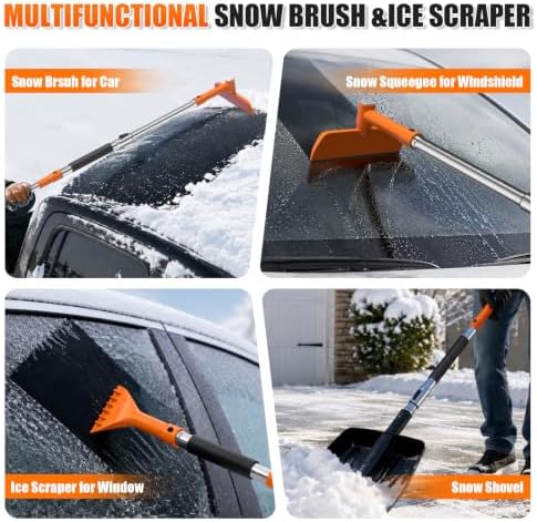 62'' Extendable Snow Brush & Ice Scrapers, Snow Shovel for Car Truck SUV