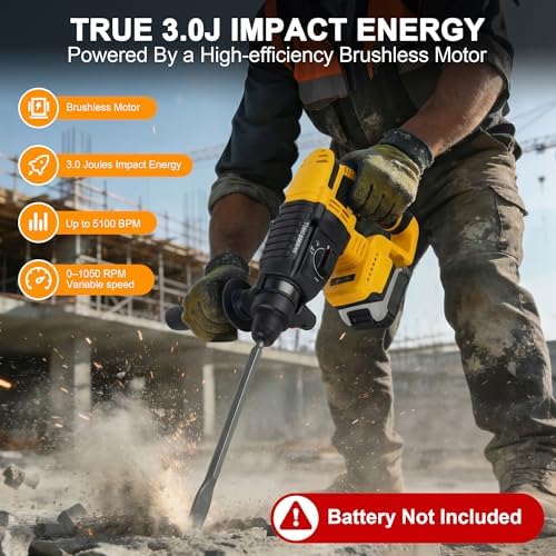 1" SDS-Plus Brushless Cordless Rotary Hammer Drill, for Dewalt 20V Battery