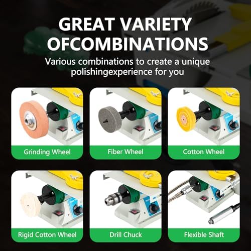 5-In-1 Lapidary Saw, 750W Rock Polisher Rock Saw Rock Cutter Rockfor Cutting Rocks Table Grinder 800-10000rpm DIY Jewelry Polishing Bench Buffer Grinding Machine for Carving, Polishing