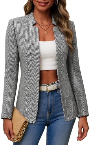 Mina Self 2026 Fall Women's Open Front Tweed Blazer,Plaid Fitted Jacket