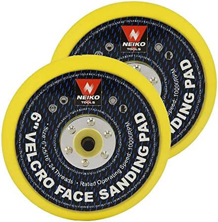 NEIKO 30263A - 6 inch Sanding Discs Hook and Loop, 2 Pack, 5/16” Arbor with 24 Thread Mounts, 10,000 RPM, Sanding Pads for Orbital Sander and DA Sander, Hook n Loop Backing Pad