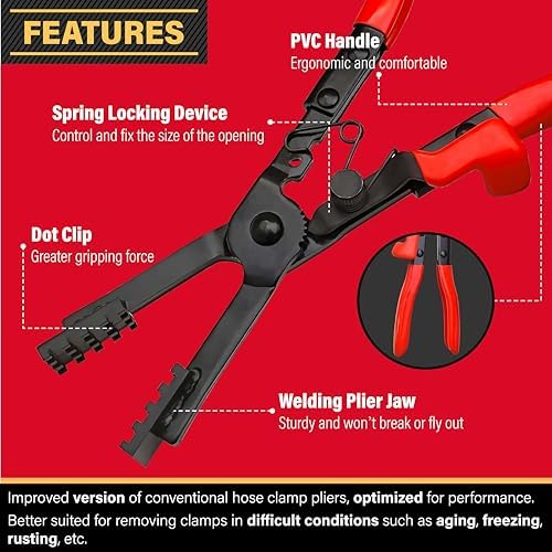 Heavy-duty Straight Hose Clamp Pliers with Locking Device for Quick Removal and Installation of Various Types of Strong and Hard-to-reach Hose Clamps…