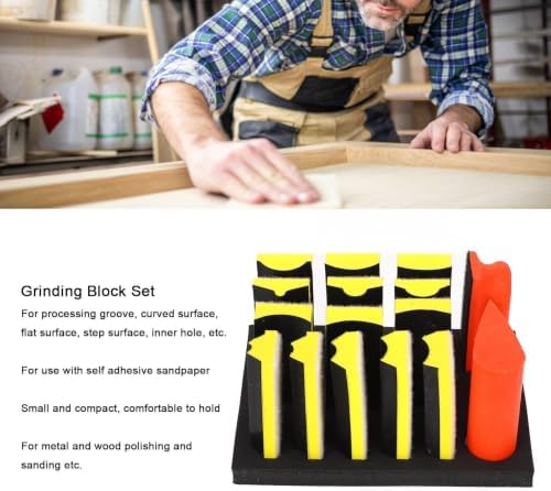 16PCS Hand Sanding Block Set, Interchangeable Assorted Contoured Profile Self Adhesive Groove Curved Surface Polishing Block for Woodworking Wall GrindingSanding Pad Kit