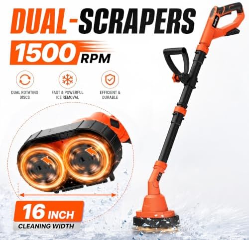 Grasstigon Cordless Ice Scraper 16-Inch Compatible with DeWALT 20V Battery