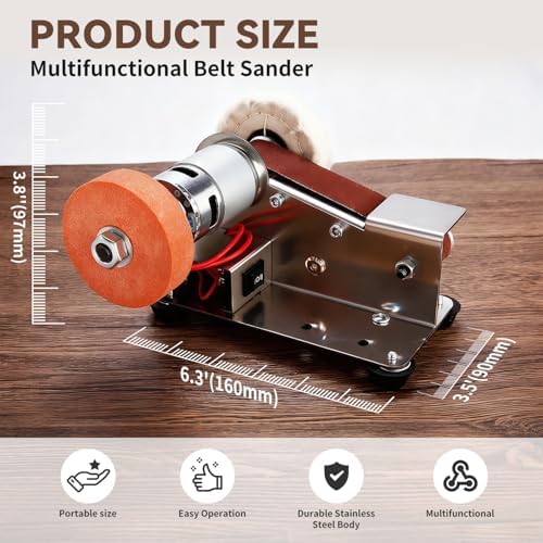 3-in-1 Mini Belt Sander with 20 Sanding Belts, 15° Angle Knife Sharpener and Variable Speed Grinder for Woodworking, Metal Polishing, DIY and Jewelry Making