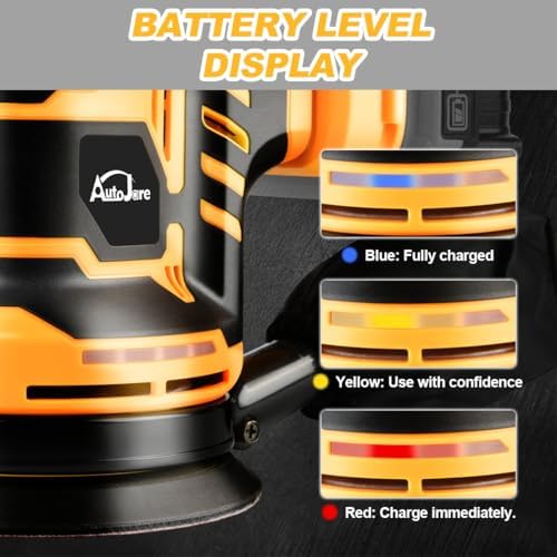 Brushless Random Orbit Sander 6 Adjustable Speed Electric Sander Compatible with Dewalt 20V Battery (No Battery) with Dust Bag 20 Sandpaper for Polishing, Sanding, Smoothing Surfaces