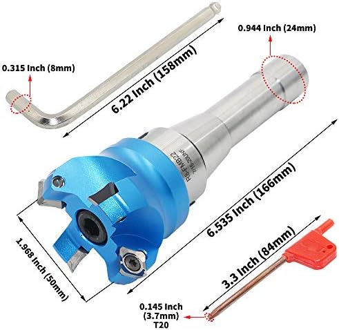2 Inch Face Milling Cutter Aluminum KM12 50MM CNC End Milling Cutter Holder + R8-FMB22 Shank Face Shell Mill Arbor + 4pcs SEHT1204 Carbide Inserts + 8mm Hexagon Wrench + T20 Wrench CNC Machine Tools