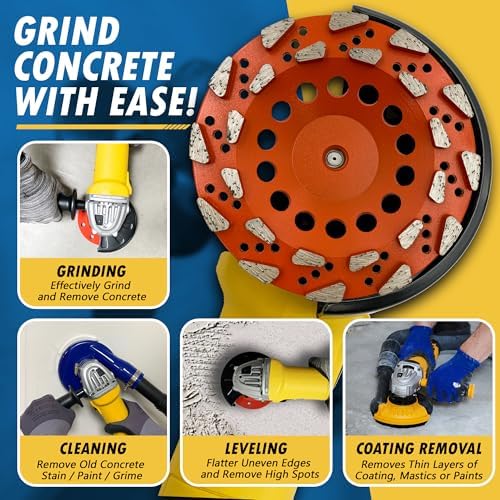 7" High Performance Diamond Grinding Wheels, 5/8"-11 Threaded Arbor