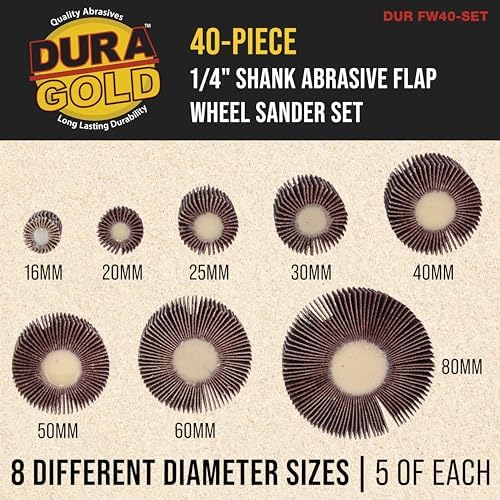 Dura-Gold 40-Piece Flap Wheel Sander Set with 1/4" Shank - 80 Grit Aluminum