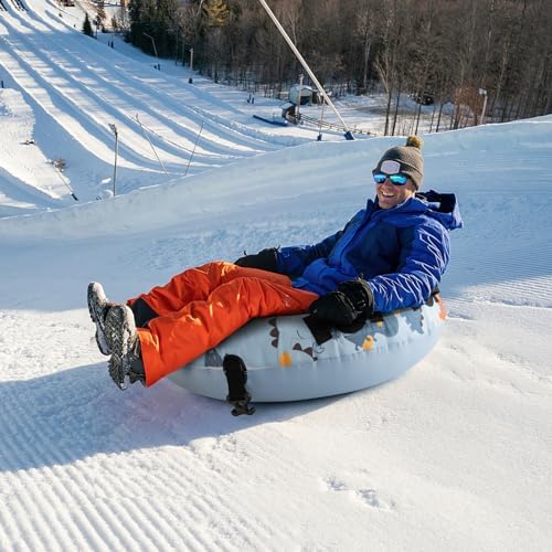 GYMAX Snow Tube, 52" Heavy Duty Inflatable Snow Sled for Kids and Adults w/Padded Handles & Tow Rope Hook, Premium Polyester Oxford Cover, Sledding Toboggan Winter Outdoor Fun