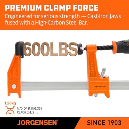 Jorgensen 36" Medium-Duty Steel Bar Clamp Set, 600 lbs Load Limit, 2-Pack