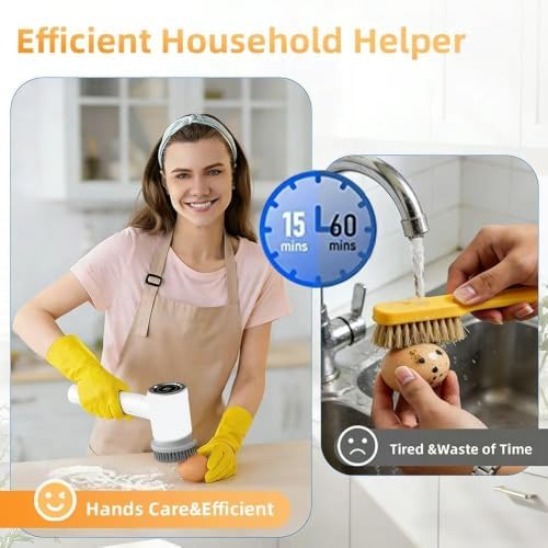 Cordless Electric Spin Scrubber with 5 Brush Heads, 3-Speed Cleaning Brush