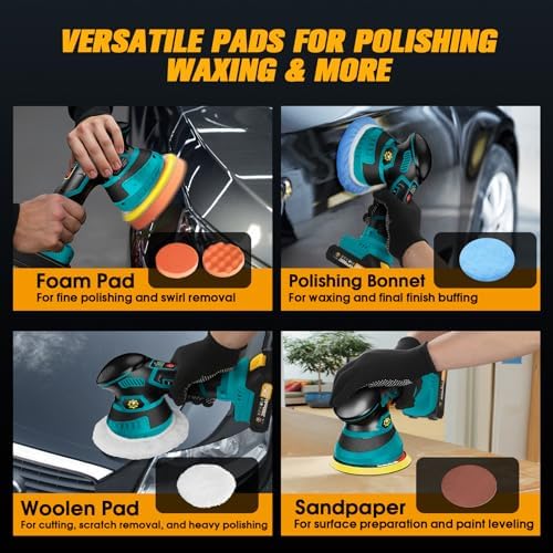 Cordless Car Buffer Polisher kit, DA Polisher with 2*21V Batteries