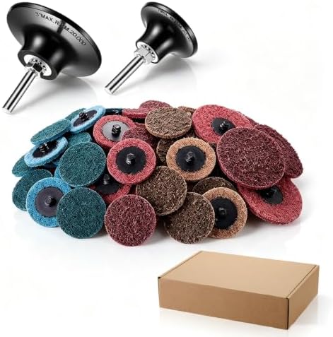64PCS Sanding Discs 2 Inch & 3 Inch Roll Lock Quick Change Discs, Drill & Die Grinder Sanding Pads with 1/4 Holder, Nylon Surface Conditioning Discs Coarse Medium Fine for Rust Paint Removal Polishing