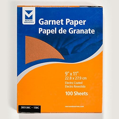 Mercer Industries 205150C - 9 x 11 Garnet Paper Sheets, Grit 150C (100 pack)
