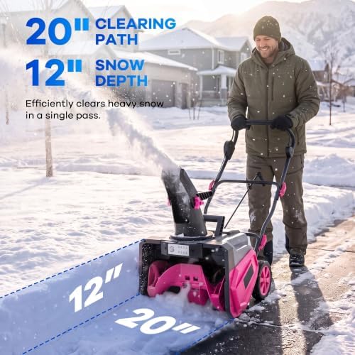 Garvee 40V 20" Cordless Snow Blower, Electric Snow Thrower Machine,Pink