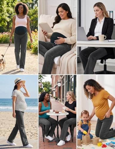 fitglam Women's Maternity Jeans Straight Leg Relaxed Fit Over Belly Pregnancy Denim Work Pants Maternity Clothes with Pockets