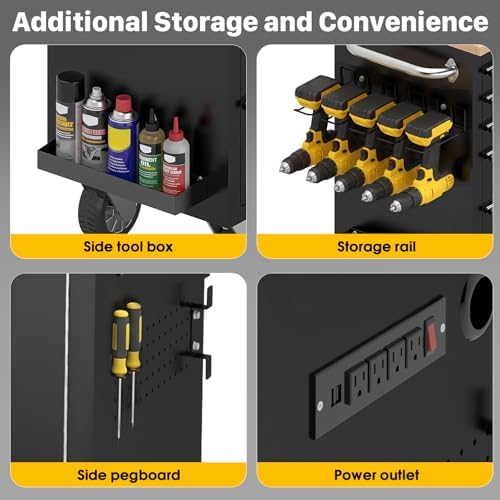 72" Rolling Tool Chest, Heavy-Duty Tool Box with Power Outlet, Tool Cabinet with 10 Drawers, Rubber Wood Workbench with Key Locking System Drawer Liners for Garage Warehouse Repair Shop