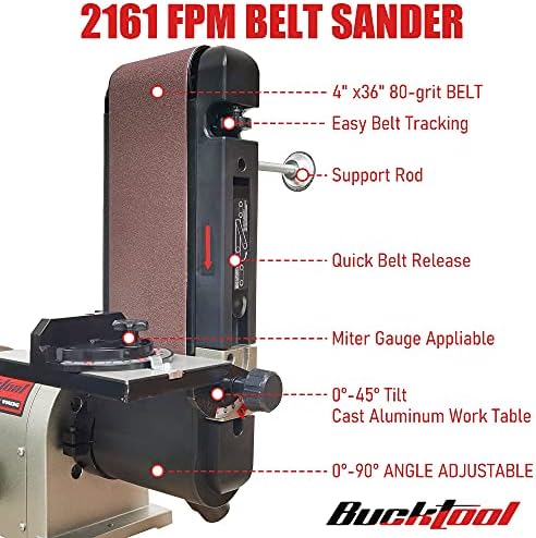 BUCKTOOL Bench Belt Disc Sander for Woodworking,4x36" Belt,6" Disc,5A