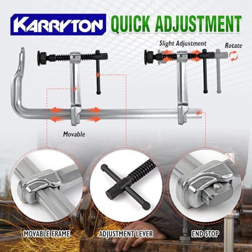 Heavy Duty 16" Inch F-Clamp w/Replaceable Pad, 5-1/2-Inch(140mm) Deep Throat, Drop Forged Steel F Style Bar Clamps for Welding, Bar Size 1-1/5" * 3/5", 2900LB Clamping Force