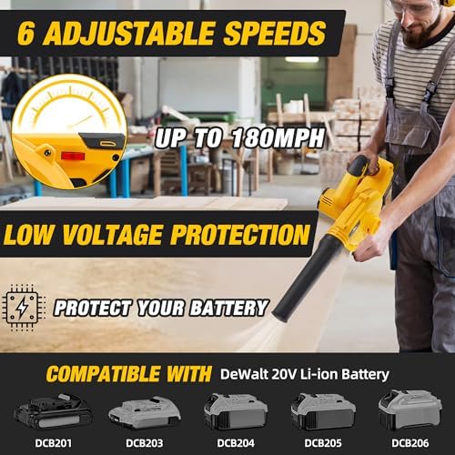 SUMYOUNG Cordless Leaf Blower for Dewalt 20V Battery,Electric Jobsite Air Blower with Brushless Motor,6 Variable Speed Up to 180MPH,2-in-1 Handle Electric Blower and Vacuum Cleaner(Tool Only)