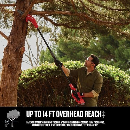 CRAFTSMAN Pole Saw, Pole Saws for Tree Trimming, Cordless V20 Tool-Only Tree Trimmer, Up to 14 Ft Extended Reach (CMCCSP20B)