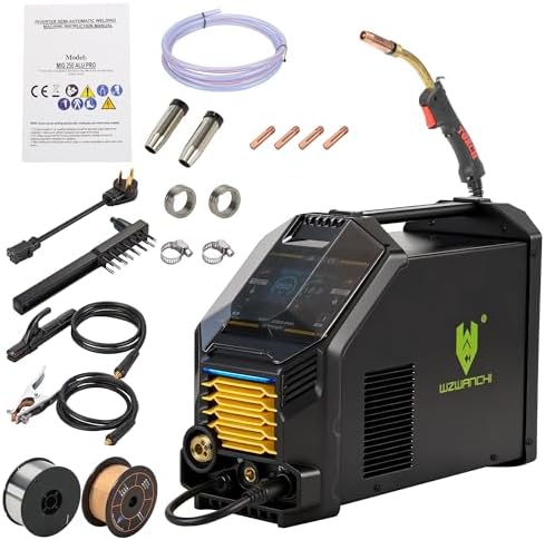 250A MIG Welder Gas, Mutil-process Aluminum MIG Welder with Clear LCD Display Gas MIG/Flux Core MIG/Lift TIG/ARC/Spot/Spool Gun 6 In 1 Wire Welder, 45° Beveled