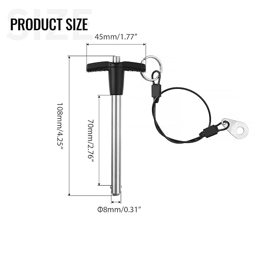 T Handle Quick Release Pin 5/16 Inch Diameter,304 Stainless Steel Ball Locking Pin with Push Button Lanyard Usable Length 2.76"(8mm x 70mm)