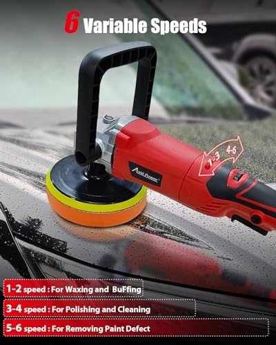AVID POWER Car Rotary Buffer Polisher Waxer 1200W, 6 Speeds, Polishing Pads