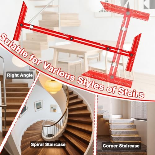 Stair Tread Template Tool – Stair Tread Gauge Jig, Aluminum Alloy Measuring and Scribe Tool for Accurate Angle, Depth, and Length Measurement of Stairs, Risers, and Partitions