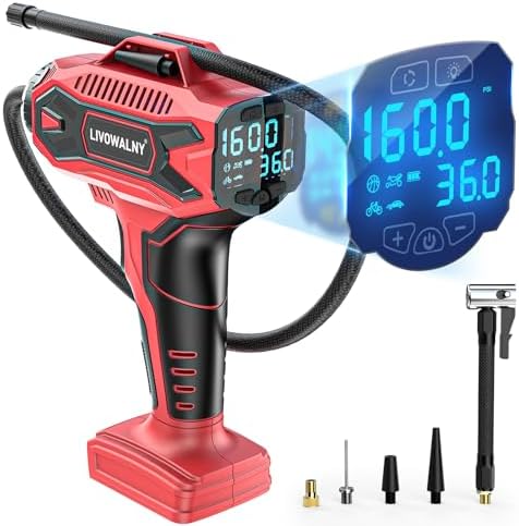 LIVOWALNY Tire Inflator Air Compressor Compatible with Milwaukee 18V Battery, 160PSI Cordless Portable Electric Air Pump with Digital Pressure Gauge for Car Motorcycles Bike Ball Auto (Tool Only)