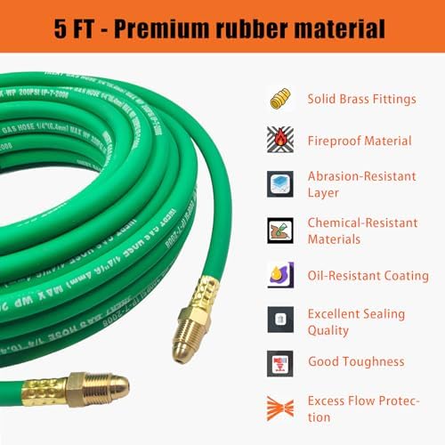 5FT Argon Hose, Inert Gas Welding Hose for MIG/TIG Regulators & Flowmeters