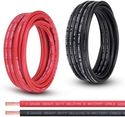 6 Gauge Battery Cable, 25FT Red + 25FT Black 6 AWG Pure Copper Wire Welding Cable, for Automotive, Battery, Solar and Generator, Standard USA OFC Wire