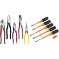 Diagonal-Cutting, Needle-Nose, Side-Cutting High Leverage Linesman Pliers, Cutter, Crimper & Insulated Screwdriver Set, 1000V Slim-Tip Driver with Phillips, Cabinet, Square Bits, a Magnetizer