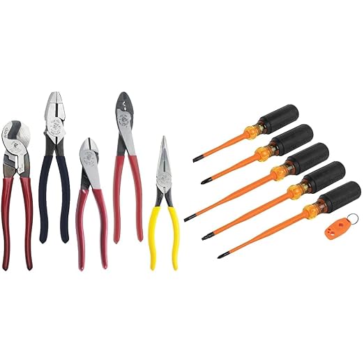 Diagonal-Cutting, Needle-Nose, Side-Cutting High Leverage Linesman Pliers, Cutter, Crimper & Insulated Screwdriver Set, 1000V Slim-Tip Driver with Phillips, Cabinet, Square Bits, a Magnetizer