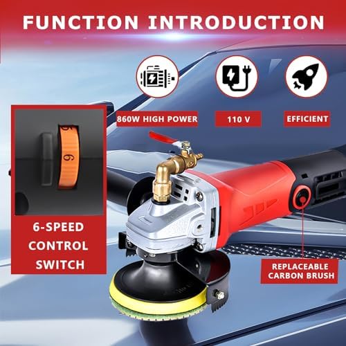 iMeshbean Wet Polisher, 860W/110V Variable Speed Low-Noise Buffing Machine with 4'' Diamond Polishing Pad, 3-Hole Water Distribution, Aluminum Body, Concrete, Stone, Marble, Tile