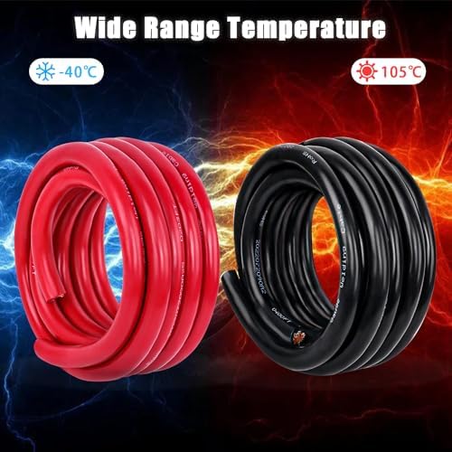 6 Gauge Battery Cable Copper Wire, 10FT Red + 10FT Black