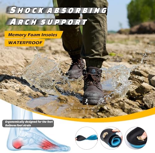 KELODON Waterproof Steel Toe Boots For Men 6 Inch Leather Steel Toe Shoes Non Slip Resistant Safety Work Boots Indestructible Lightweight Construction Boot