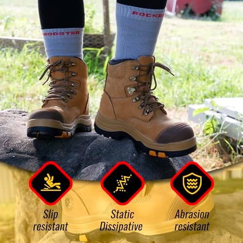 ROCKROOSTER Work Boots for Men,7 inch,Steel Toe,Side Zipper, Oiled Leather Shoes,Static Control,Breathable,Quick Dry(AK232Z-245Z)