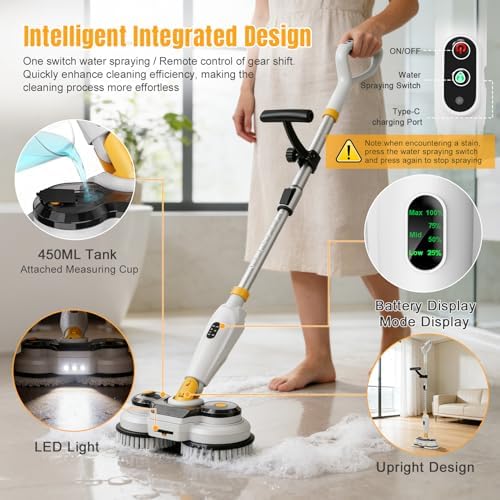 Cordless Electric Mop for Dewalt 20V Battery (NO Battery), 2 in 1 Electric Spin Mop & Electric Floor Scrubber Machine with LED Light & Water Spray,800 RPM Electric Mops for Floor