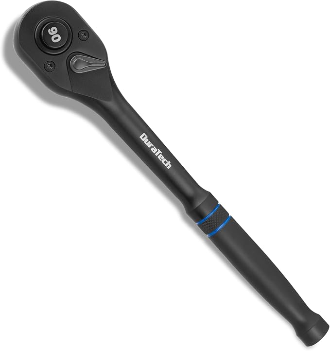DURATECH 1/2-Inch Drive Ratchet, 90-Tooth Quick-Release Ratchet Wrench | Reversible, Cr-V Made, 4° Swing, Manganese Phosphate Black Finish, Socket Wrench for Men Women Stocking Stuffer for Men Women