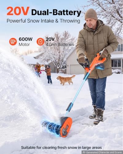 VEVOR Electric Snow Shovel 20V 12" Battery-Powered Cordless Snow Blower