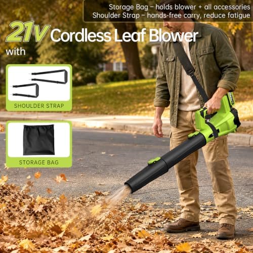 Leaf Blower Cordless, 6 Speeds, Electric Blower with 2×4.0Ah Batteries Powered & Charger, Dual Shoulder Straps & Storage Bag, Electric Blower for Lawn Care, Yard, Leaves, Dust, Snow