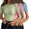 Ficerd 3 Pack Women's Ribbed Short Sleeve T-Shirts