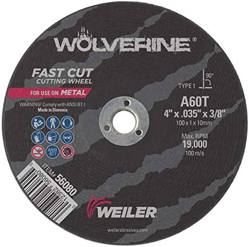 Weiler 56080 4-Inch Cutting Wheel, Wolverine AO Steel/Metal Fast Cut, Value Cutting, 0.035" A60T Type 1 3/8" Arbor (Pack of 25)