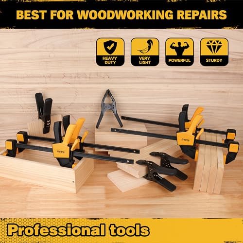 8-Piece Bar Clamps for Woodworking - 4 Pcs 12 inch Bar Clamps with 150 LBS Load Limit, 4 Pcs Heavy Duty Metal Spring Clamps, Quick Release Triggers