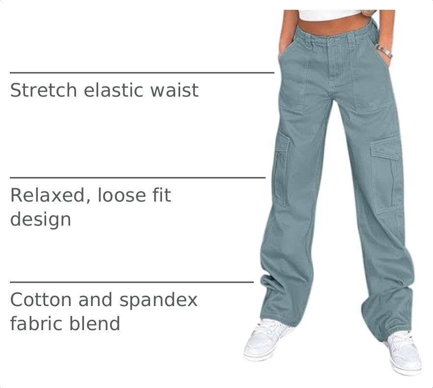 Lepunuo Cargo Pants for Women High Waisted Casual Pants Baggy Stretchy Wide Leg Y2K Streetwear with 6 Pockets