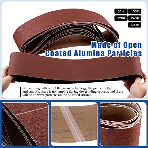 Glarks 23Pcs Sanding Belts and Sanding Discs Set Including 10Pcs 4 x 36 Inch 80/120/150/240/400 Grits Sanding Belts and 12Pcs 80/100/120/180/ 240/400 Grits Self Adhesive No-hole Sticky Sanding Discs