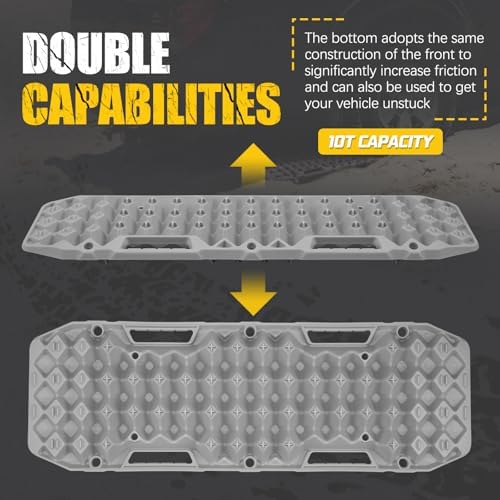 BUNKER INDUST Off Road Traction Boards, Pair Recovery Tracks Traction Mat for 4x4 Truck Jeep Mud, Snow, Sand Ramp-Grey Emergency Tire Traction Pads (Gen 10th)